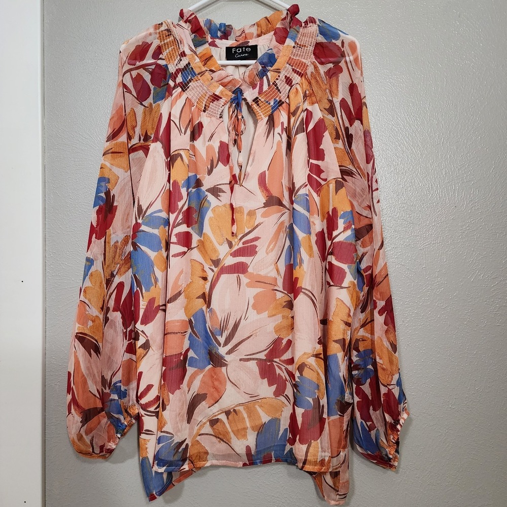 Fate Curve Women's Plus Size 3X  Top‎ Vibrant Multi Color Floral Print Boho